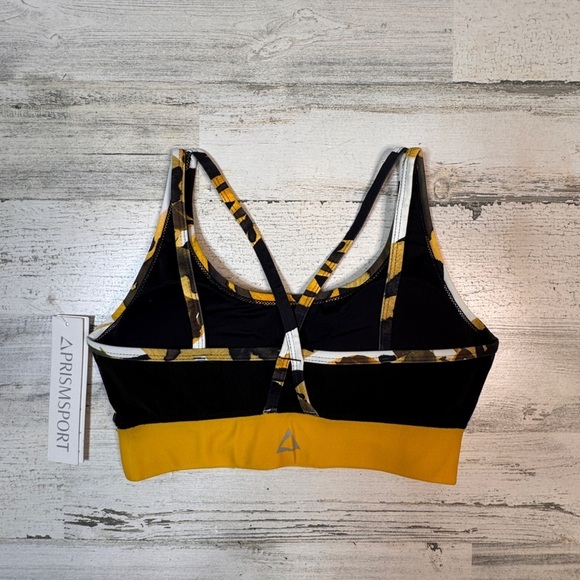 Prismsport Strappy Yellow Leaf Sports Bra Mesh NWT Small - Picture 3 of 8